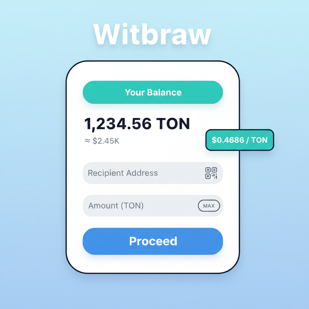 TON wallet app withdraw screen showing balance and $0.4686 price tag