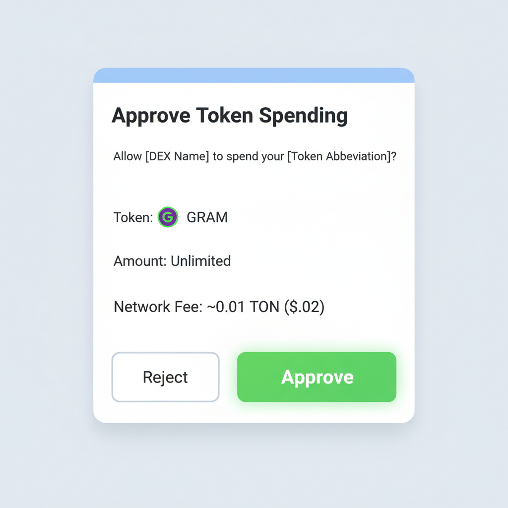 Token approval confirmation screen on TON DEX, approve button highlighted