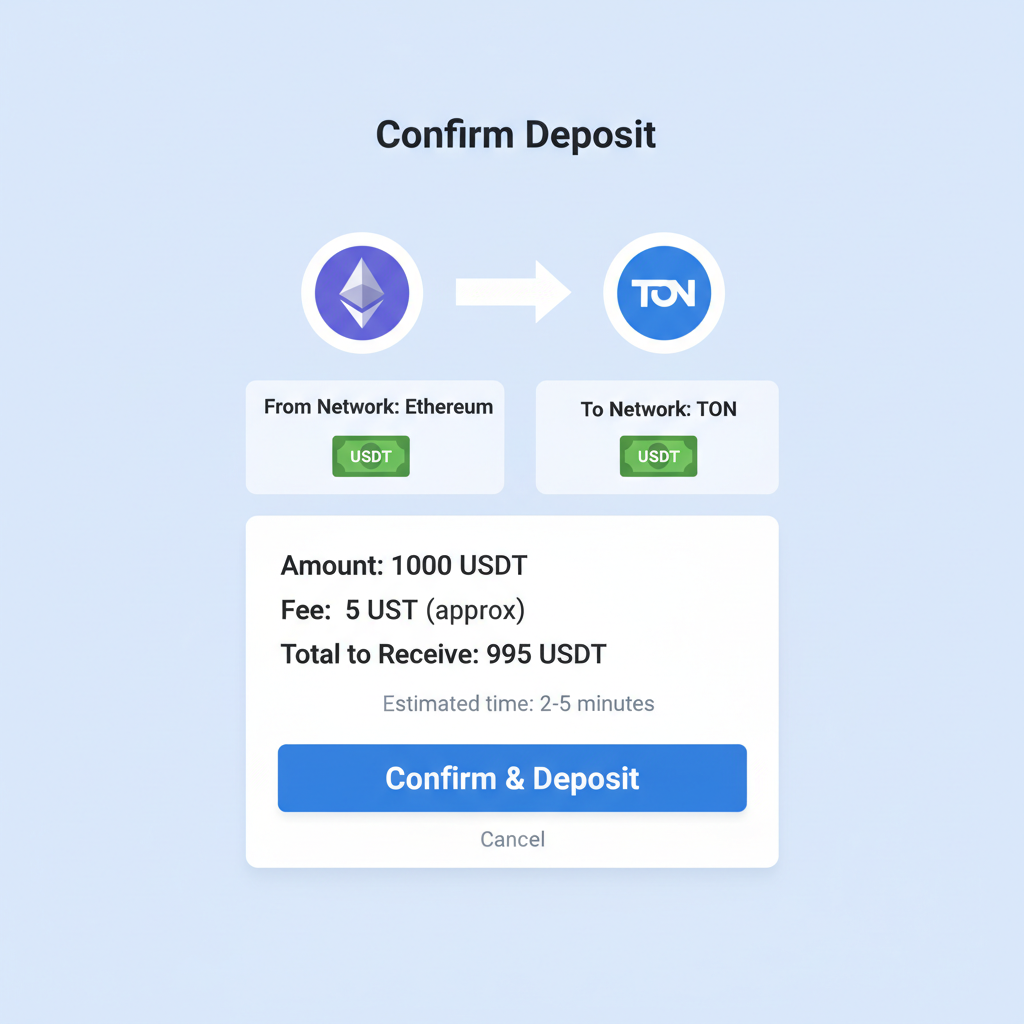 TON Wallet confirmation screen for cross-chain USDT deposit