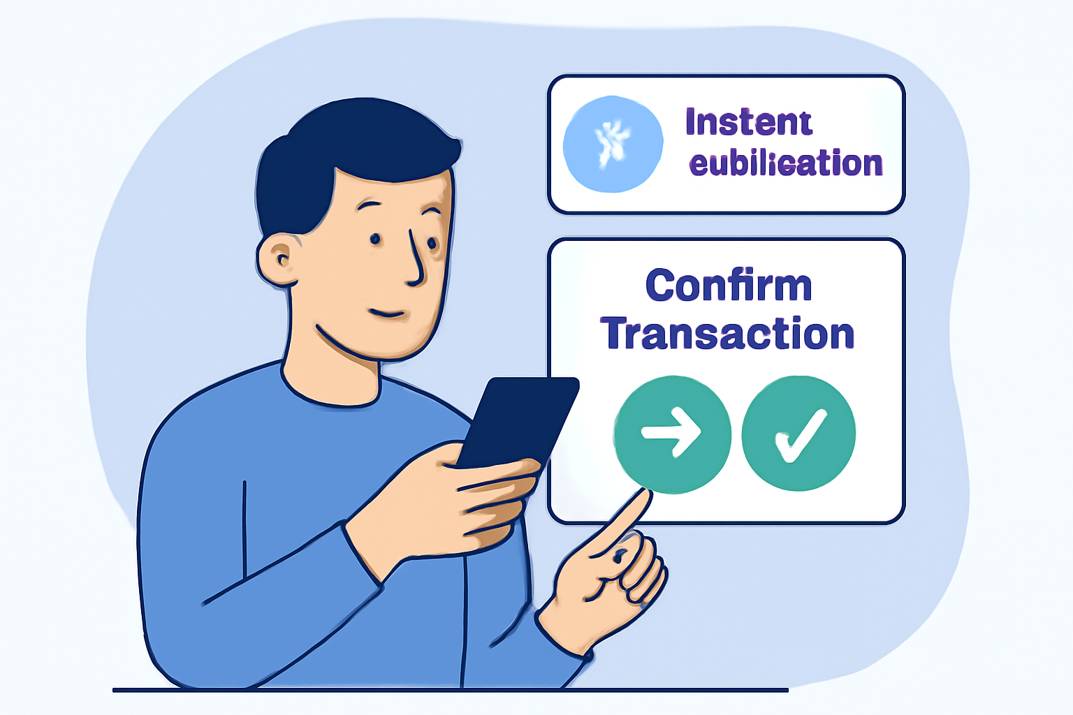 A user confirming a crypto transaction on Telegram, with a confirmation checkmark and instant notification pop-up, secure and fast.