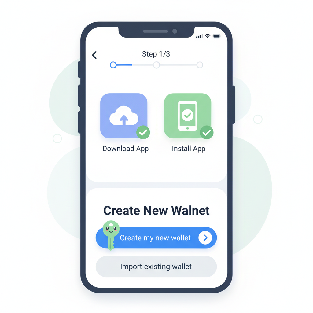 smartphone screen displaying Tonkeeper app installation and new wallet creation interface
