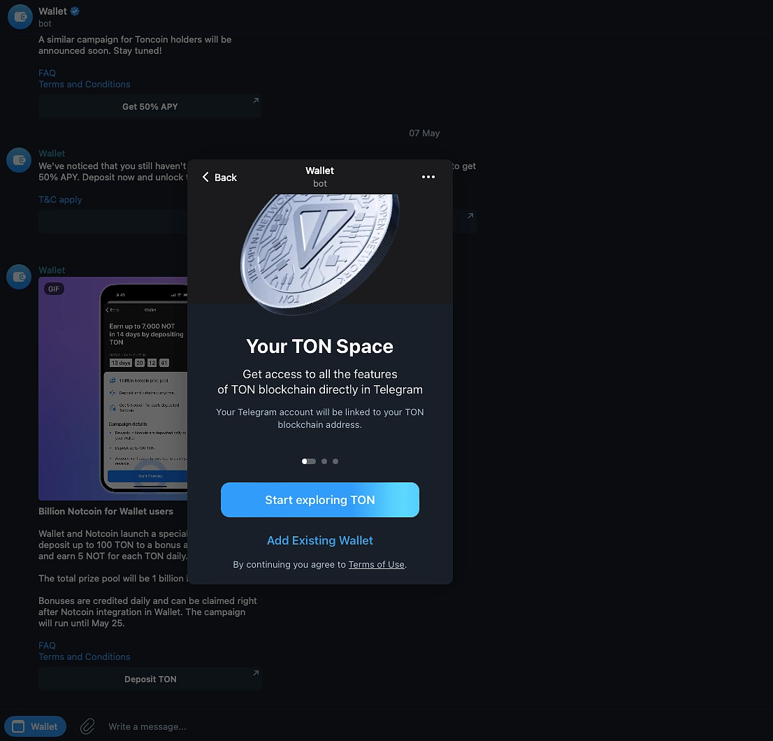 Developer integrating Toncoin wallet into a Telegram bot interface on a computer screen