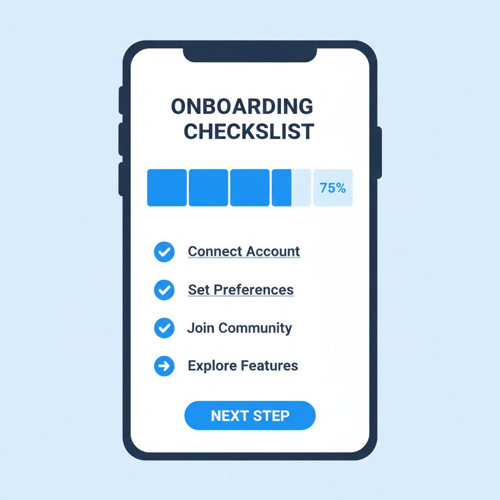 step-by-step onboarding checklist in Telegram bot, progress bar filling up