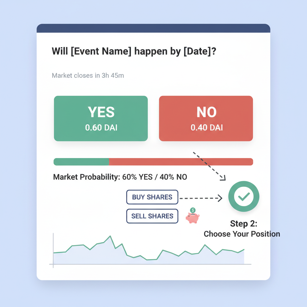 Prediction market detail screen showing Yes and No share buttons, prices displayed