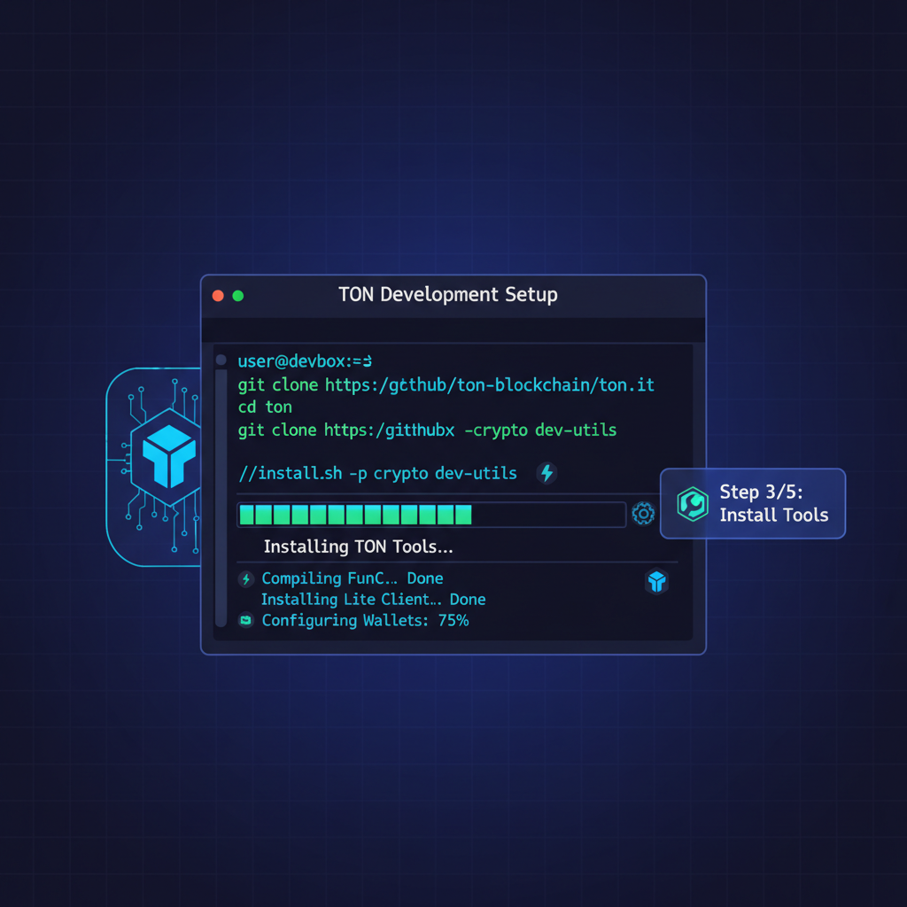 developer terminal installing TON tools, code snippets, dark mode geeky vibe