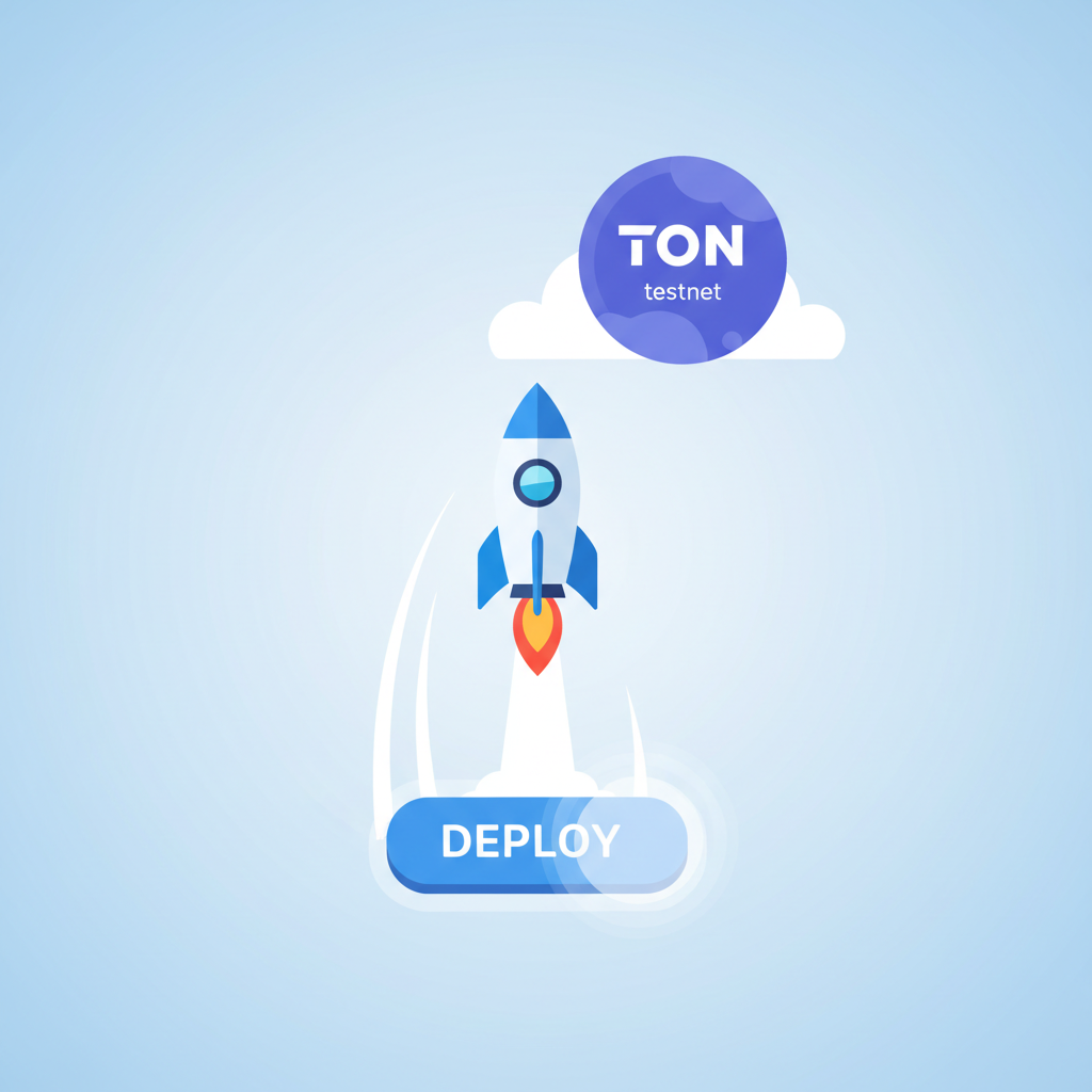 deploy button clicked, rocket launching to TON testnet, speed lines