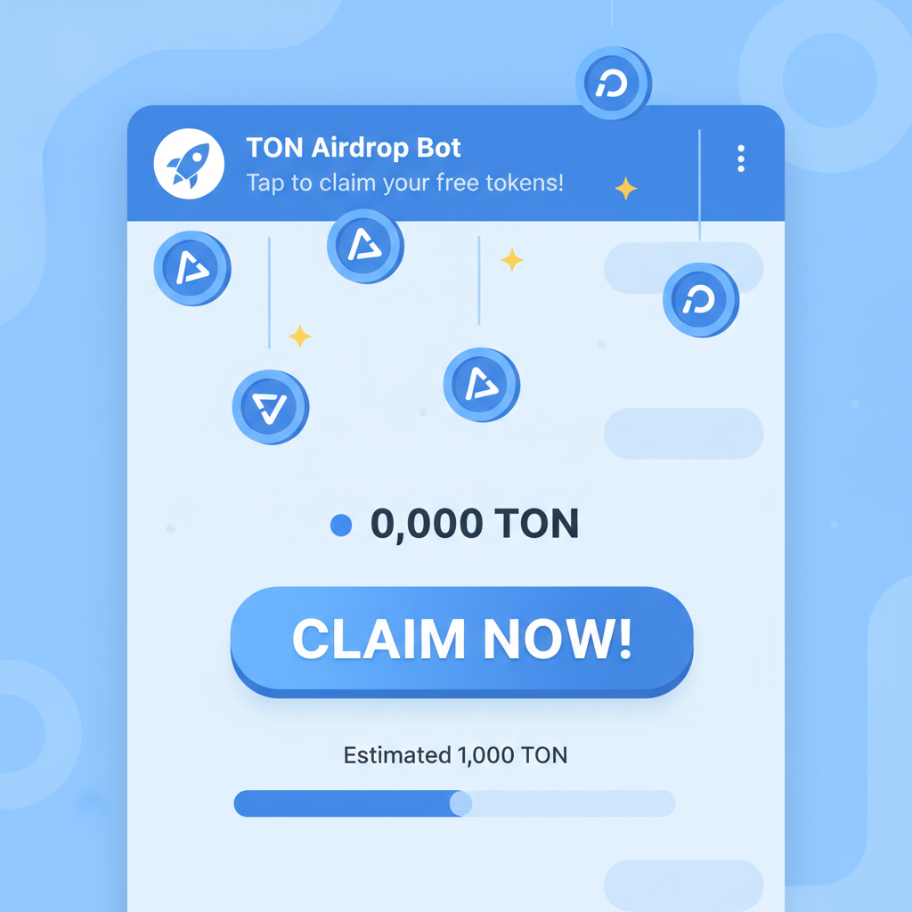 exciting airdrop claim screen with TON coins raining down in Telegram app