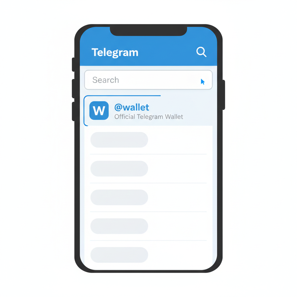 Telegram app interface showing search for @wallet bot, clean mobile screen